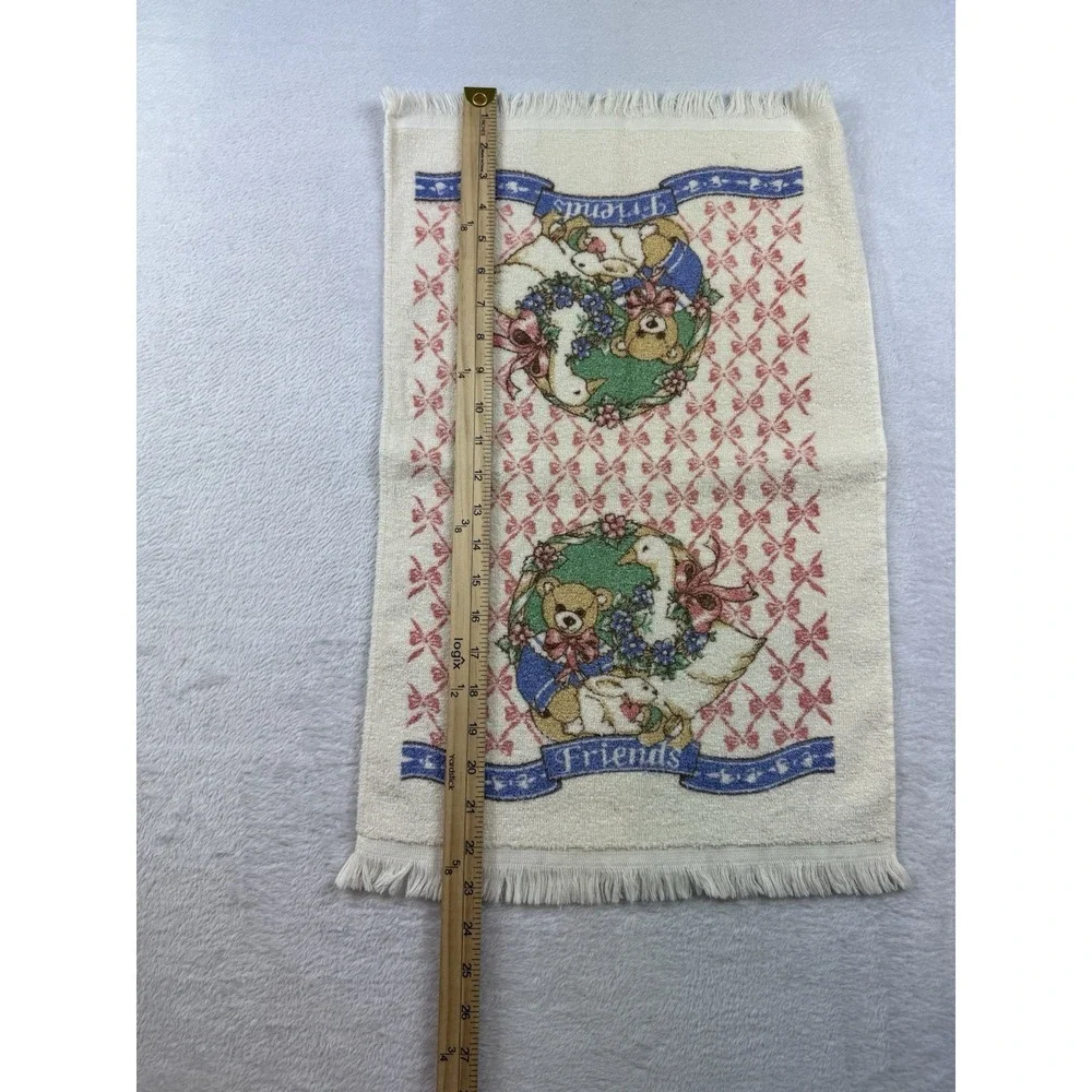 Vtg 90's Teddy Bear Friends Kitchen Towel Cannon USA Goose Bows‎ NEW Blue Pink
